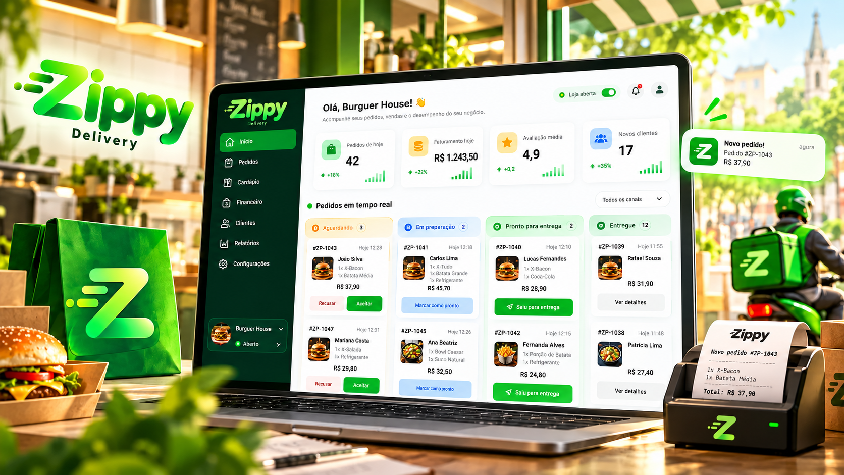 Conceito ilustrativo do painel da Zippy em um notebook