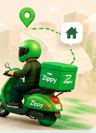 Entregador Zippy conectado ao comércio local